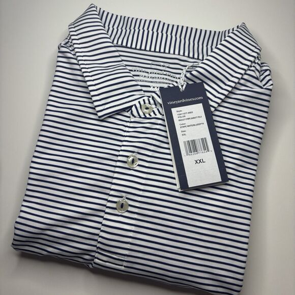 Vineyard Vines Performance Sankaty Golf Polo Blue Bradley Stripe Men's XXL NEW - Picture 2 of 7